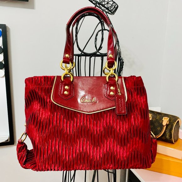 COACH ASHLEY GATHERED SATIN CARRYALL SATCHEL BORDEAUX BAG H1282-F20050 RET $398 - Picture 1 of 11